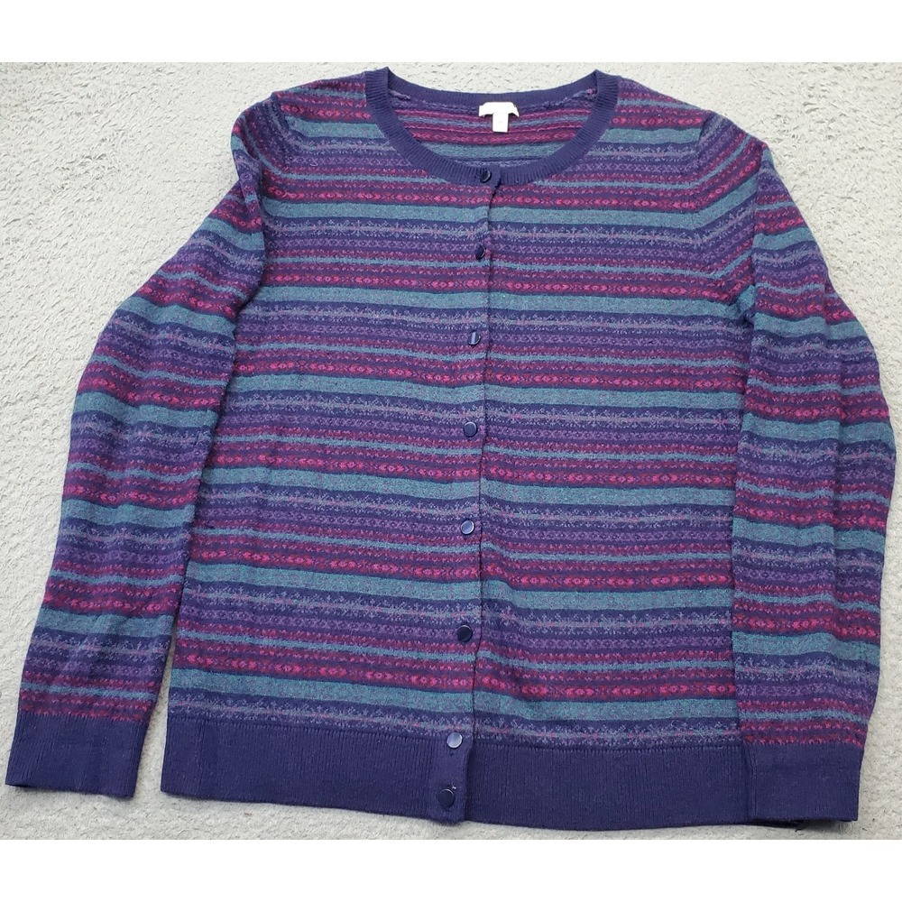 Talbots‎ Cardigan Womens M Multi Fair Isle Rayon Soft Lambswool Button Front EUC